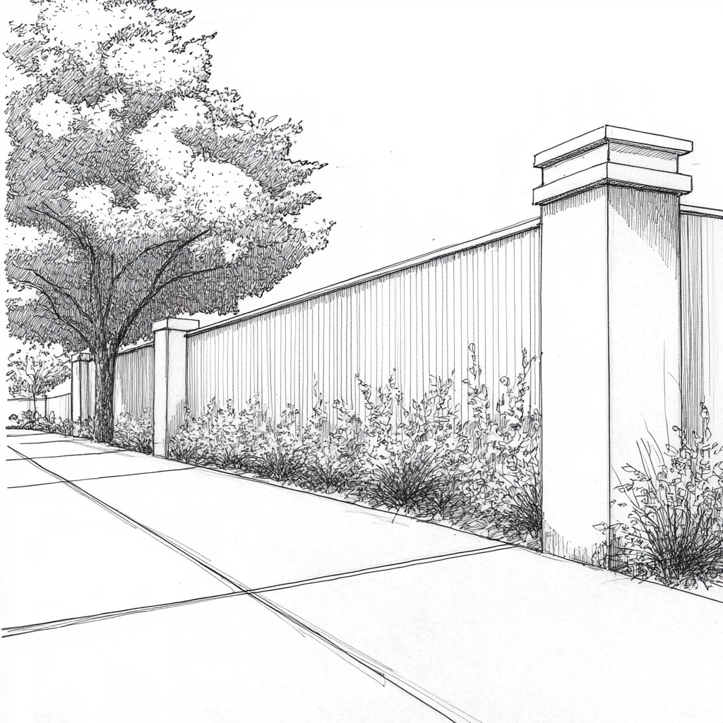 fence 2 (2) Drawing of a fence with piers